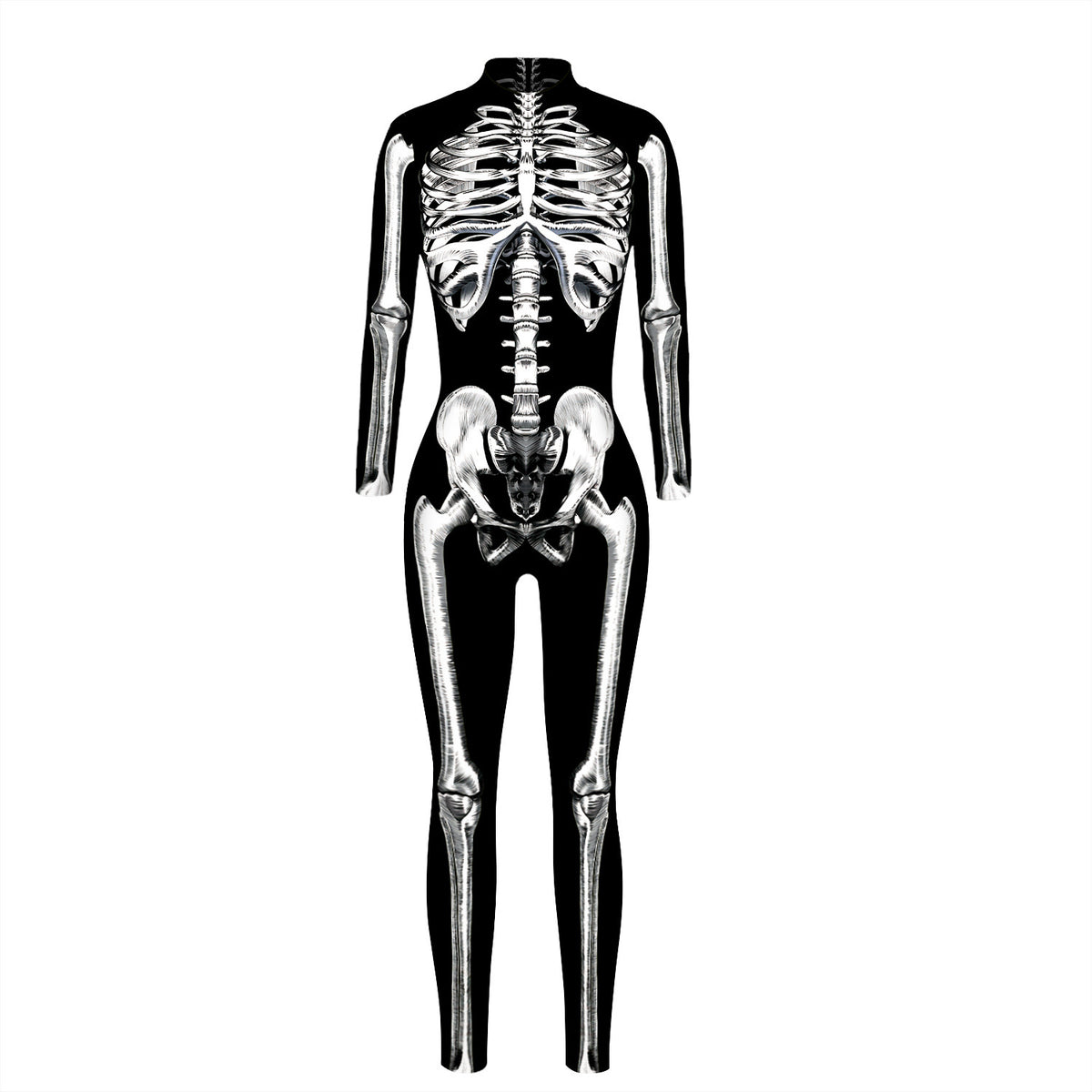 Cross-border popular skeleton ghost clothing 3D digital printing Halloween cosplay play clothing women's tight jumpsuit