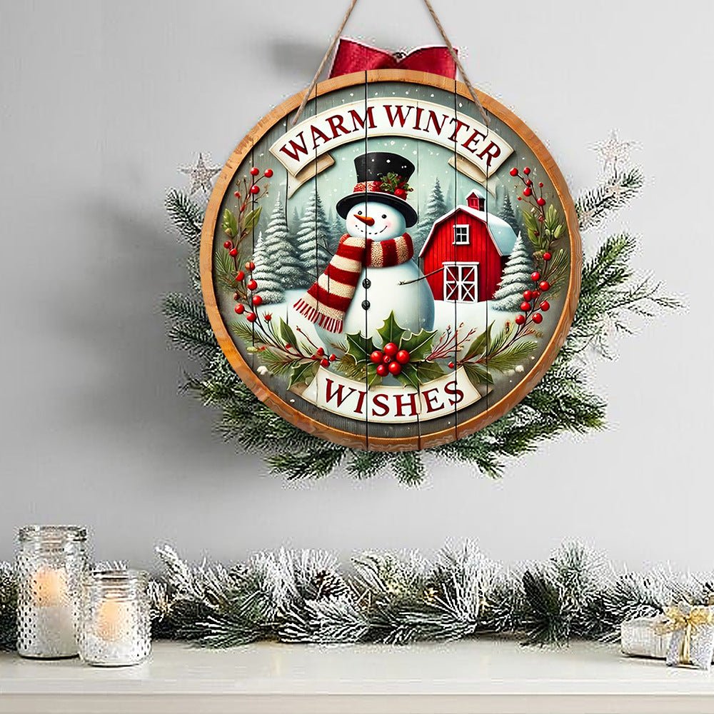 in stock Christmas Creative Hanging Wooden Crafts Round Door Sign Wooden Tag Series Decorative Pendant