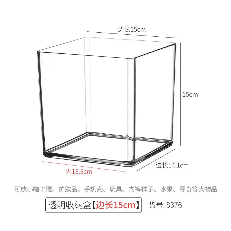 Desktop Storage Box Square Transparent Acrylic Flower Pot Sundries Cosmetics Stationery Notes Kitchen Workstation Height Kasa & Pet