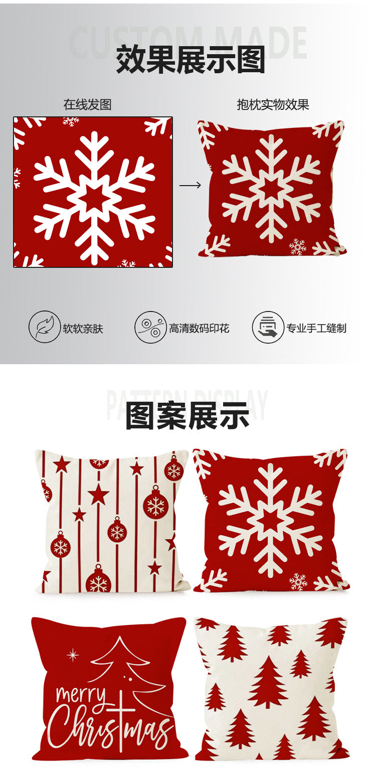 Christmas Pillow Case Red Christmas Tree Snowflake Printed Pillow Case Holiday Sofa Decorative Cushion Cover Wholesale