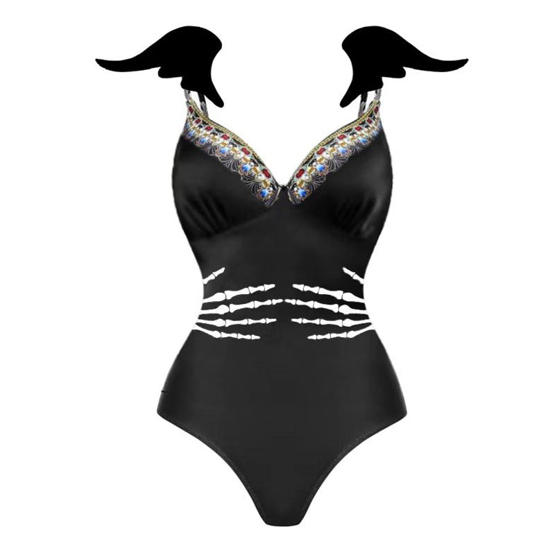 Halloween Limited Edition Swimsuit with Bows, Pumpkin Print Split Swimsuit, Cross-Border Hot Style and Sexy