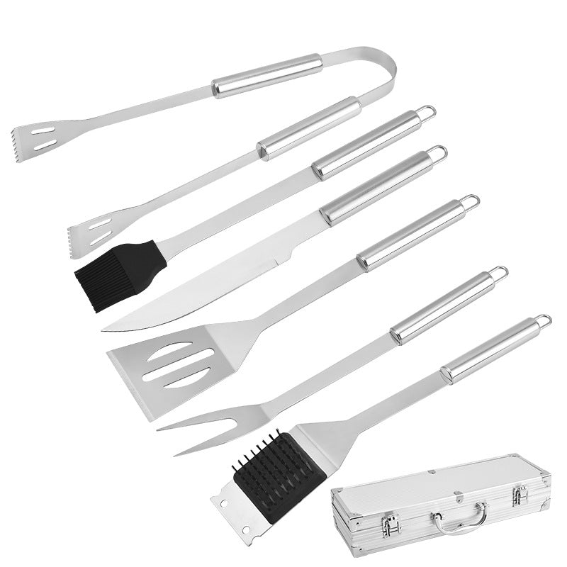 Small tube handle aluminum box grill suit BBQ outdoor barbecue tools suit stainless steel small tube handle barbecue utensils