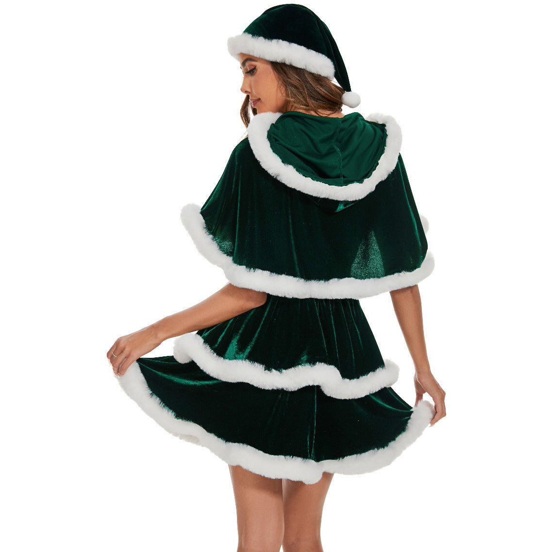Amazon Christmas Shawl Cloak Christmas Costume Girls Party Cos Red and Green Christmas Costume Performance Uniform