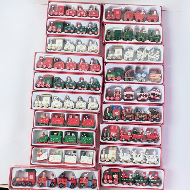 Strict selection of Christmas decorations cartoon creative children's Christmas gifts small train wooden window desktop ornaments