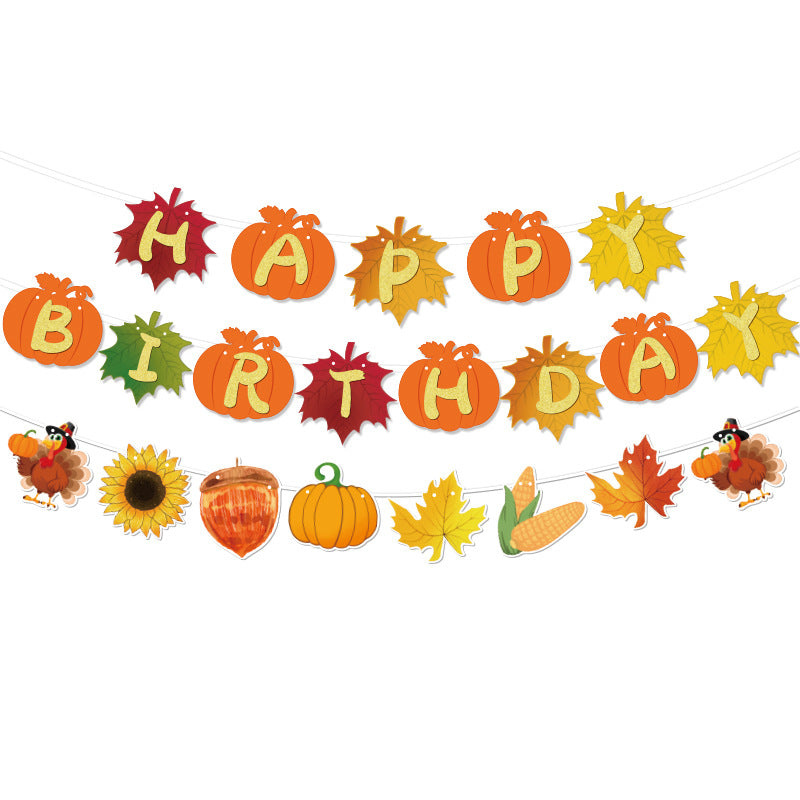Cross-Border Autum New Thanksgiving Party Give Thanks Flag Harvest Festival Turkey Pumpkin Decoration Banner