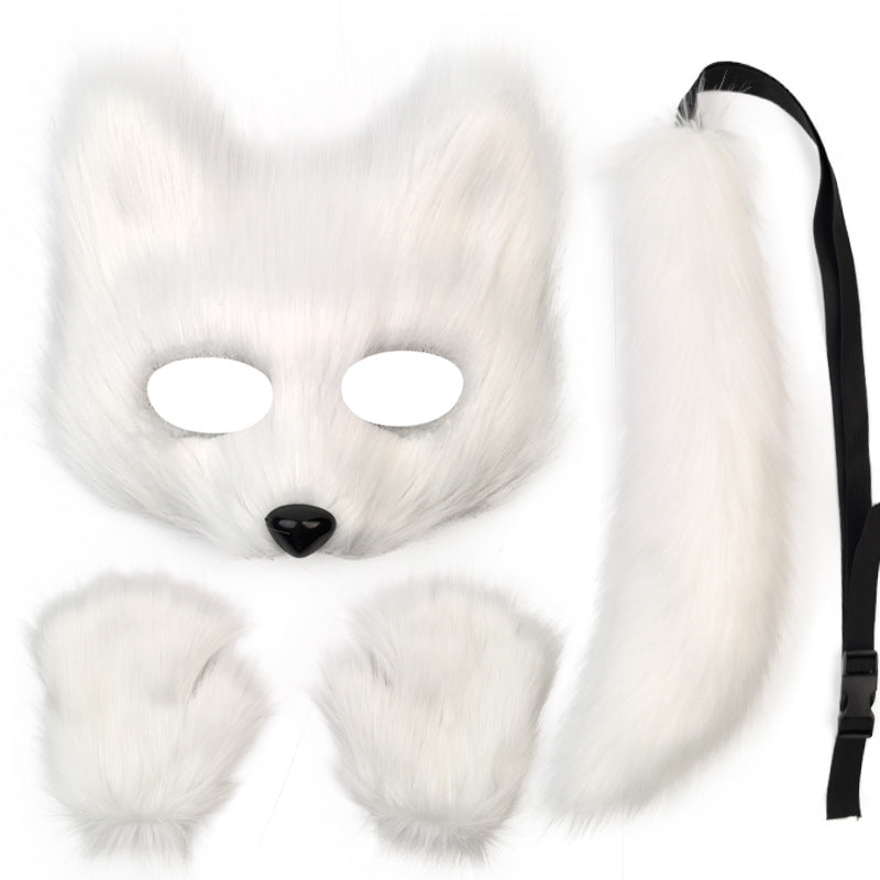 Fox Mask suit Plush Hand-made Animal Tail Gloves Tail Halloween Party Cat Animal Cos Props