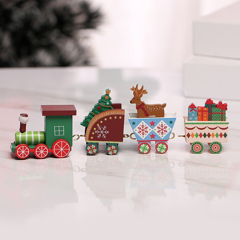 Strict selection of Christmas decorations cartoon creative children's Christmas gifts small train wooden window desktop ornaments