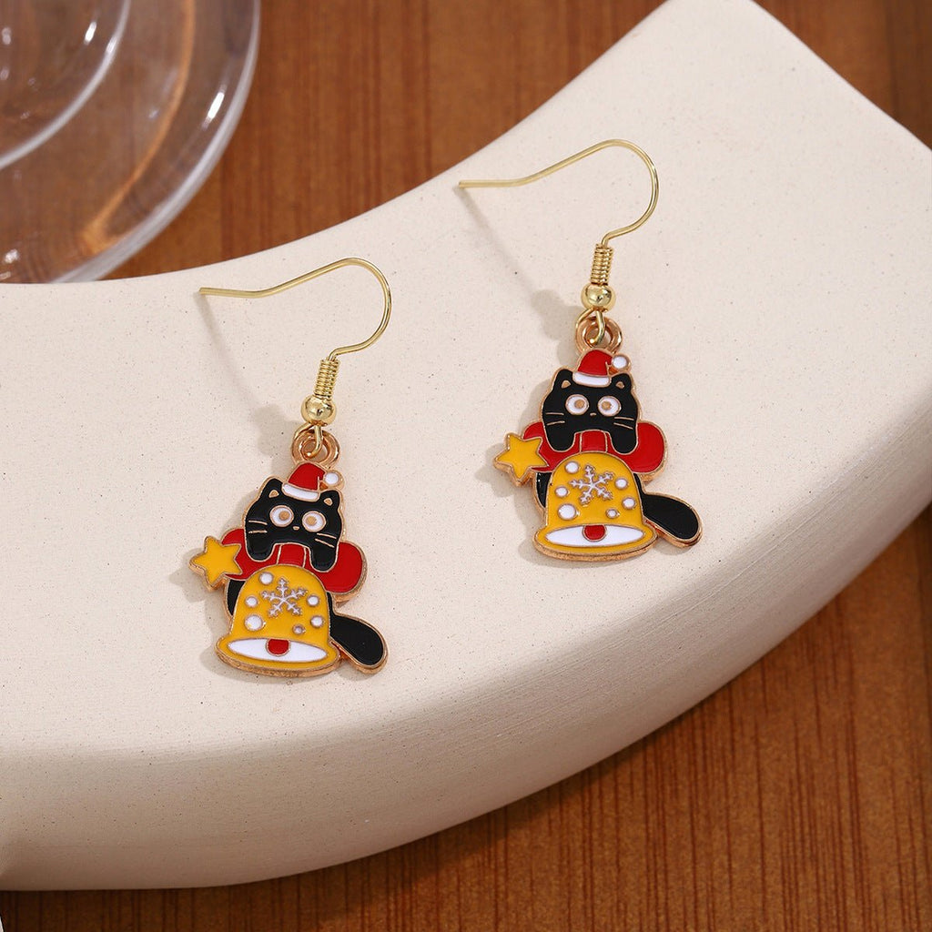 Cross-border personality Christmas series elk gingerbread earrings European and American cartoon oil Santa Claus earrings