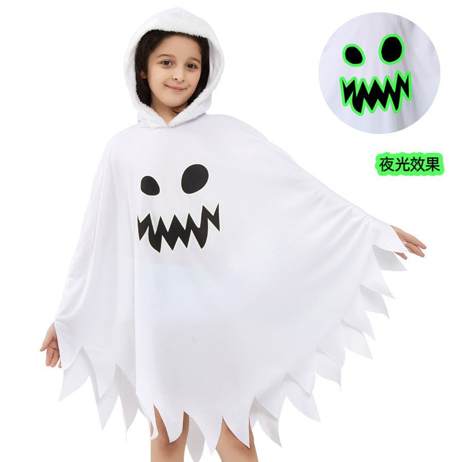 Cross Border Children's White Ghost Luminous Ghostface Cloak Halloween Cosplay Theme Party Dress Up Costume