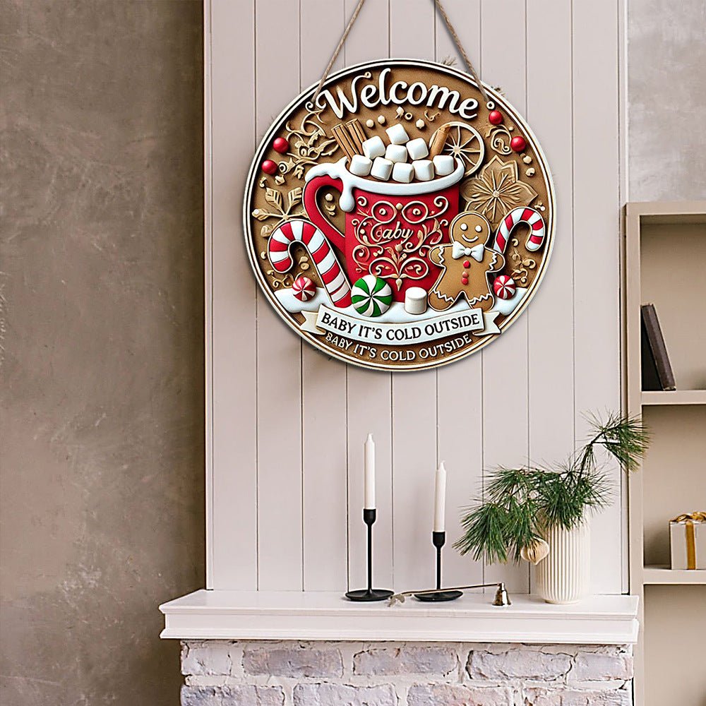 in stock American Country Christmas Holiday Round Door Plate Hanging Wooden Welcome Sign Decorative Pendant Wooden Tag
