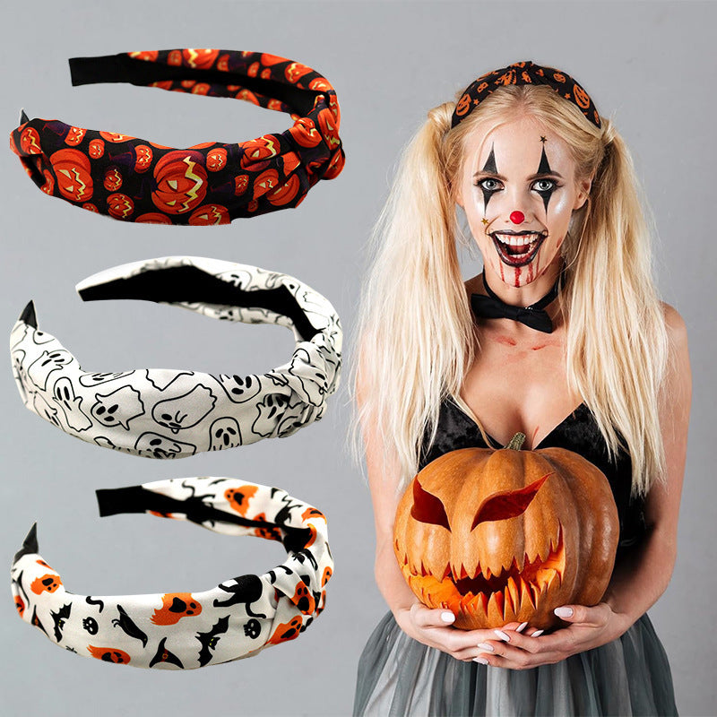 Cross-border wholesale Amazon Halloween pumpkin knotted hairband high cranial top headband hairpin high sense hair cave hair accessories