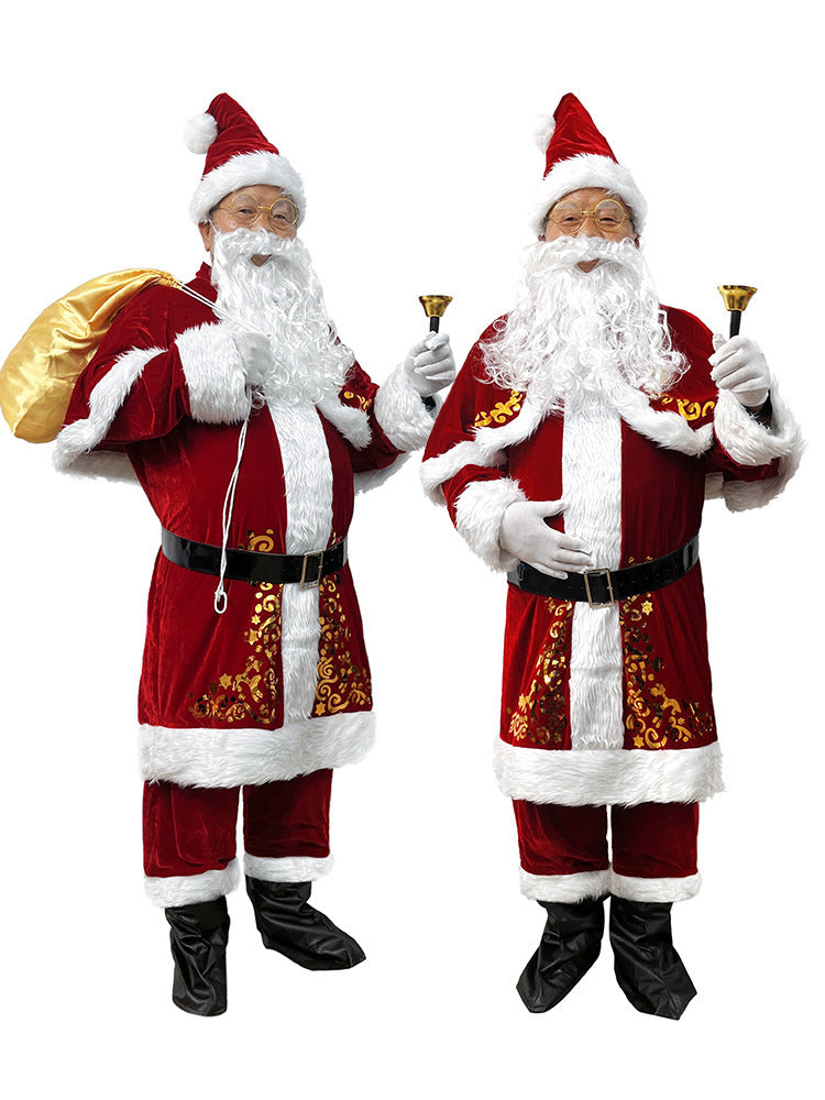 European and American Cross-Border Christmas Clothing Long-Sleeved Women's Christmas Dress Thickeneded Santa Claus with Shawl Christmas Queen Costume