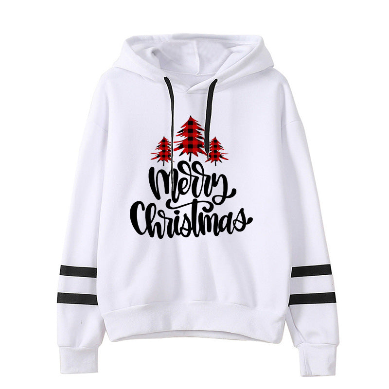 Christmas Red Plaid Christmas Tree Merry Christmas Print Parallel Bars Striped Sweat Autumn and Winter Europe and America