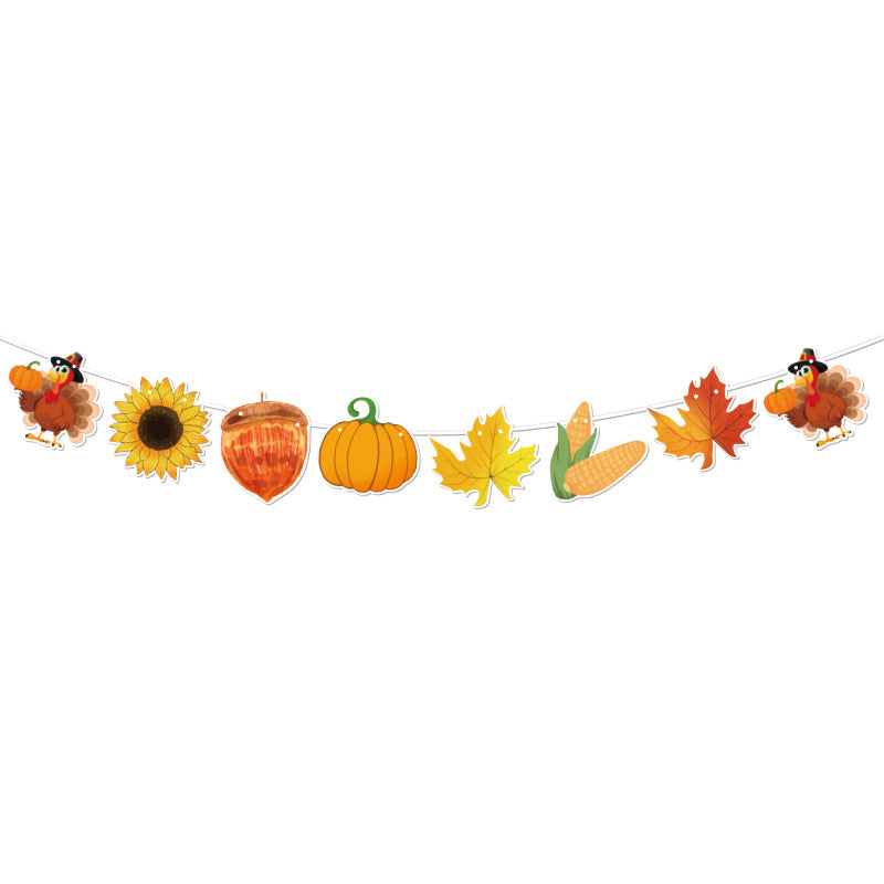 Cross-Border Autum New Thanksgiving Party Give Thanks Flag Harvest Festival Turkey Pumpkin Decoration Banner