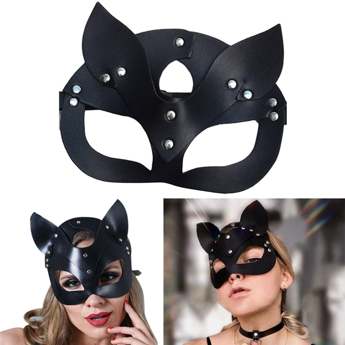 Halloween Masquerade Party Props Leather Studded Flap Heart Shape Fox Mask