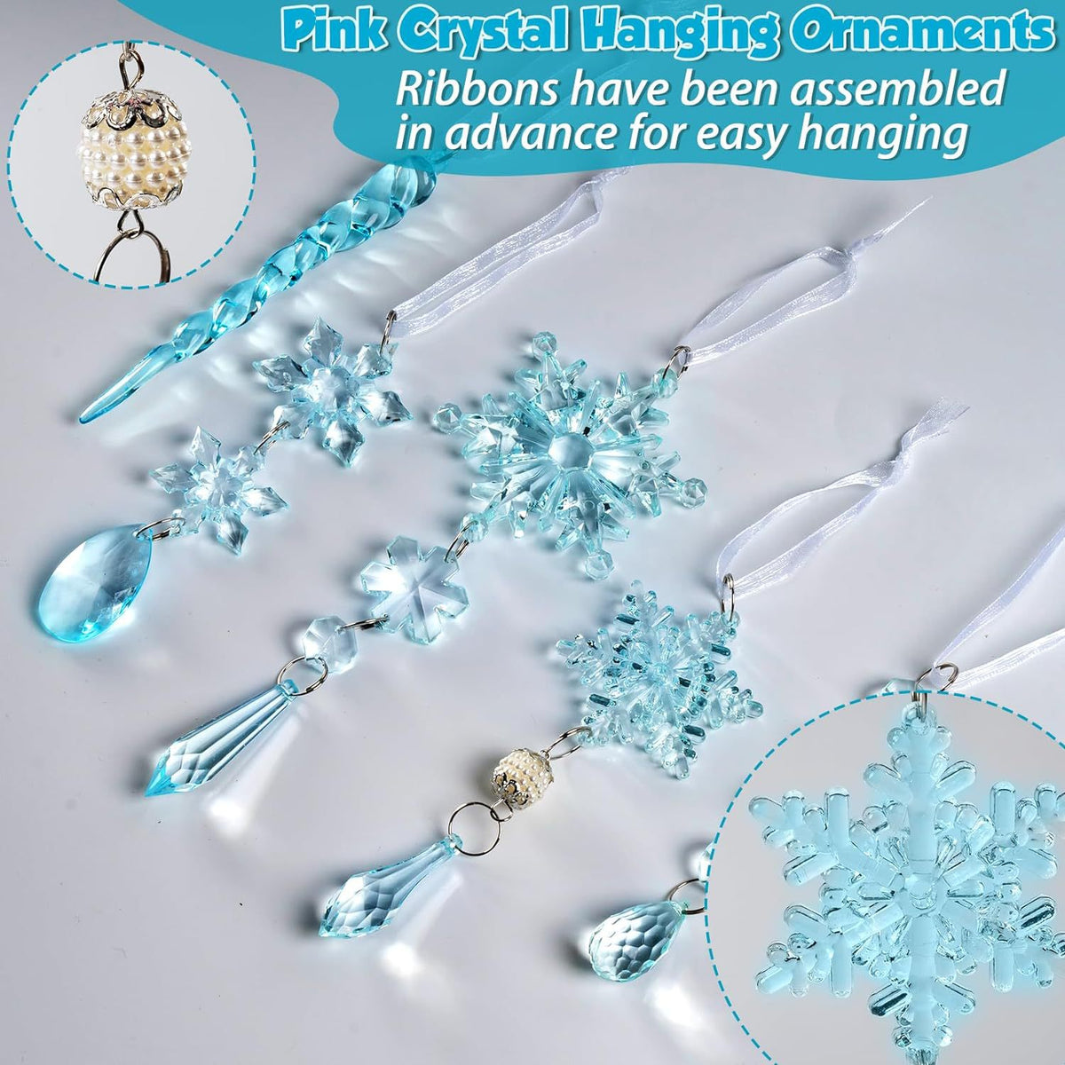 18Pcs Christmas Tree Decoration Crystal Christmas Decorations Hanging Acrylic Snowflakes and Icicles Christmas Tree Pendants
