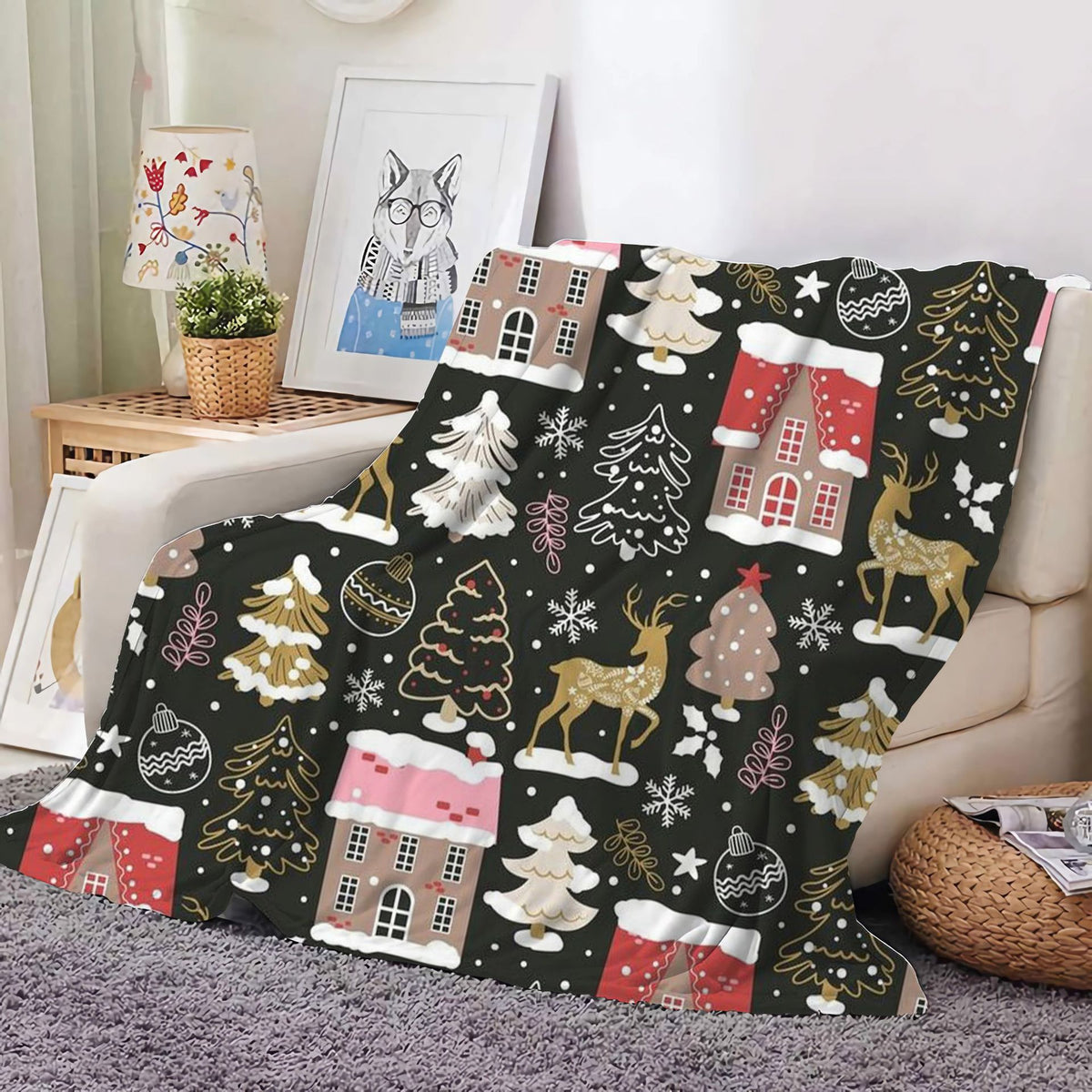 Christmas Decoration Blanket Holiday Blanket Red Festive Blanket Christmas Tree Polo Sofa Blanket Flannel Blanket - Kasa & Pet