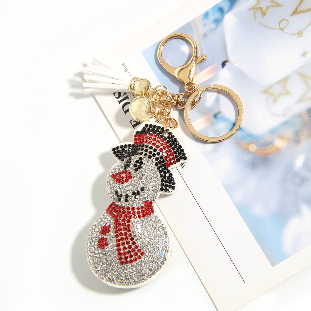 Cross-border Christmas Series Rhinestone Keychain Gift Santa Claus Reindeer Cute Creative Small Pendant Bag Hanging Ornaments