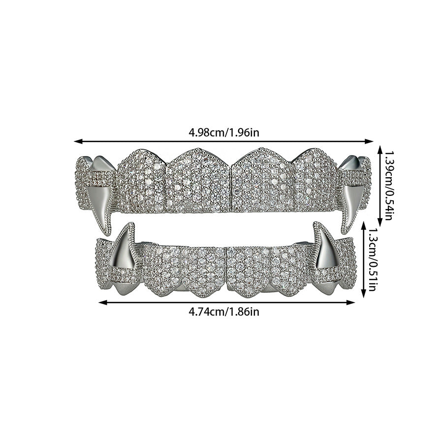 Halloween Vampire Braces Copper Inlaid with Zirconium Real Gold Electroplating Nightclub Exaggerated Big Gold Teeth Personalized Full Diamond Hip-Hop Braces