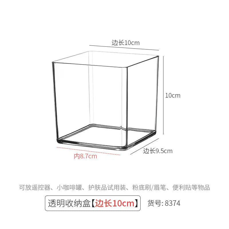 Desktop Storage Box Square Transparent Acrylic Flower Pot Sundries Cosmetics Stationery Notes Kitchen Workstation Height Kasa & Pet