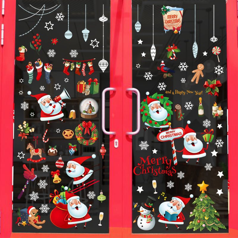 Christmas decorations door stickers shop scene layout wreath small pendant window glass stickers Christmas tree old man