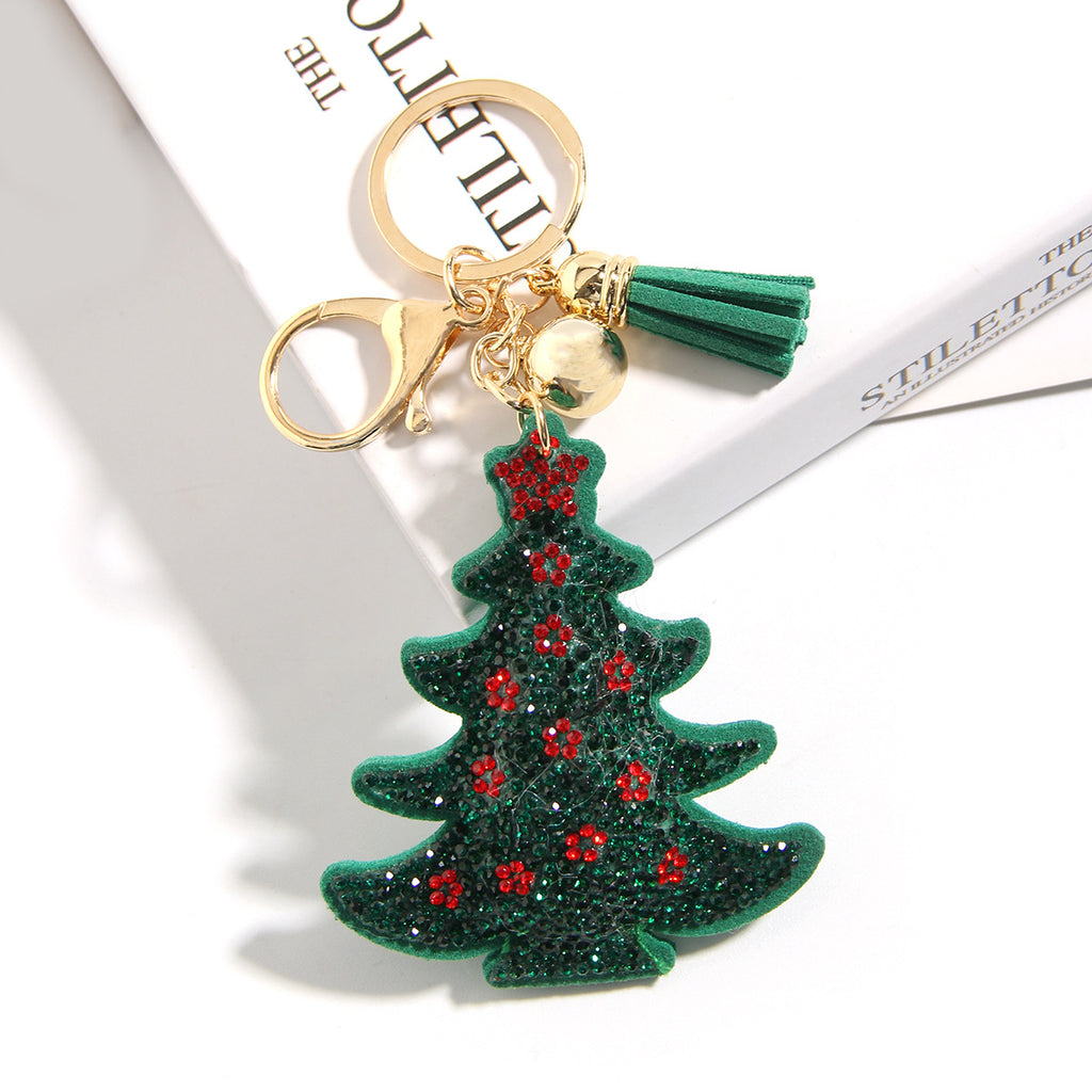 Cross-border Christmas Series Rhinestone Keychain Gift Santa Claus Reindeer Cute Creative Small Pendant Bag Hanging Ornaments