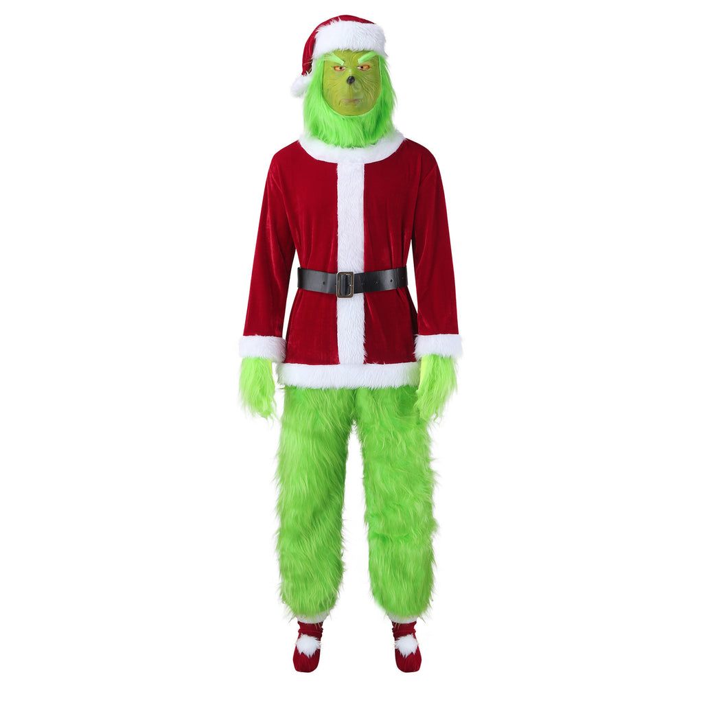 Popular Christmas clothing long hair monster cosplay Santa Claus green hair monster Grinch Christmas performance clothing