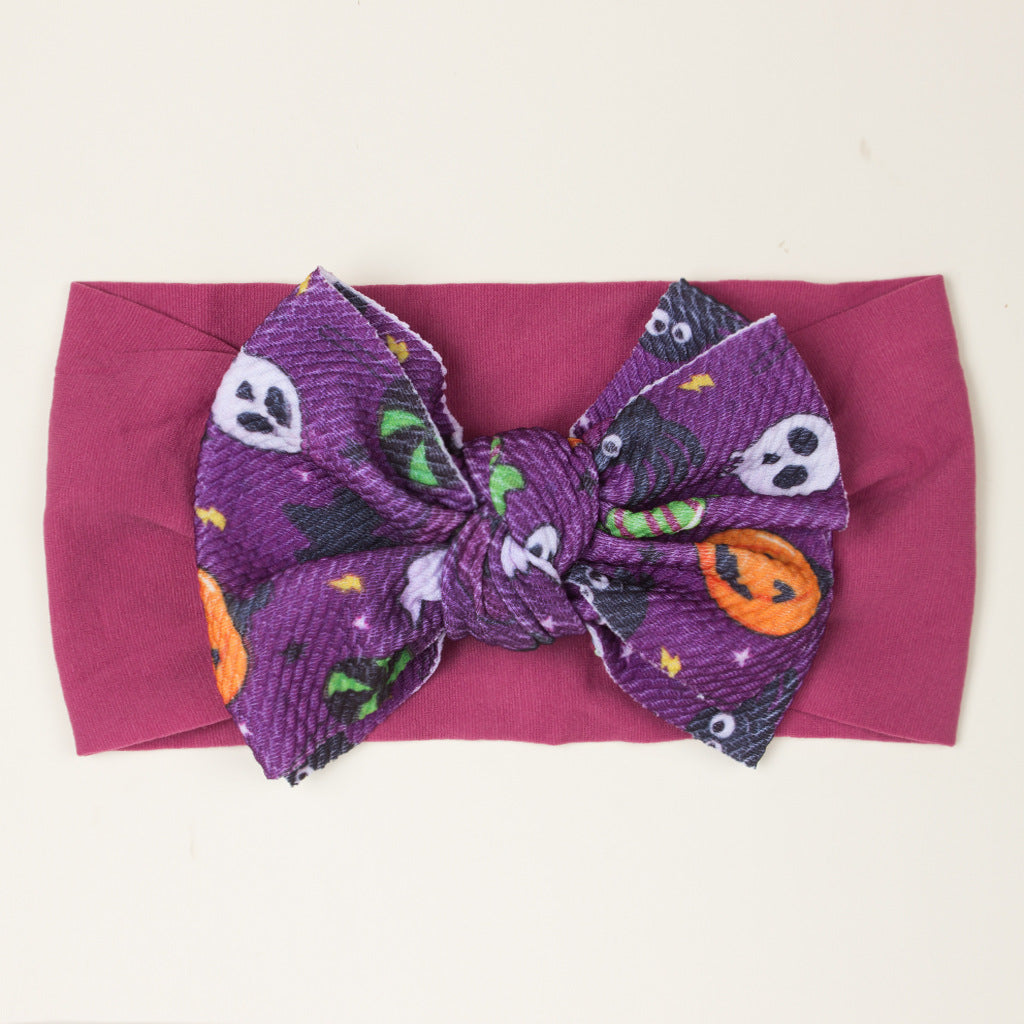 European and American New Halloween Children's Hair Band Pumpkin Head Printed Bow Baby Hair Accessories Baby Headscarf