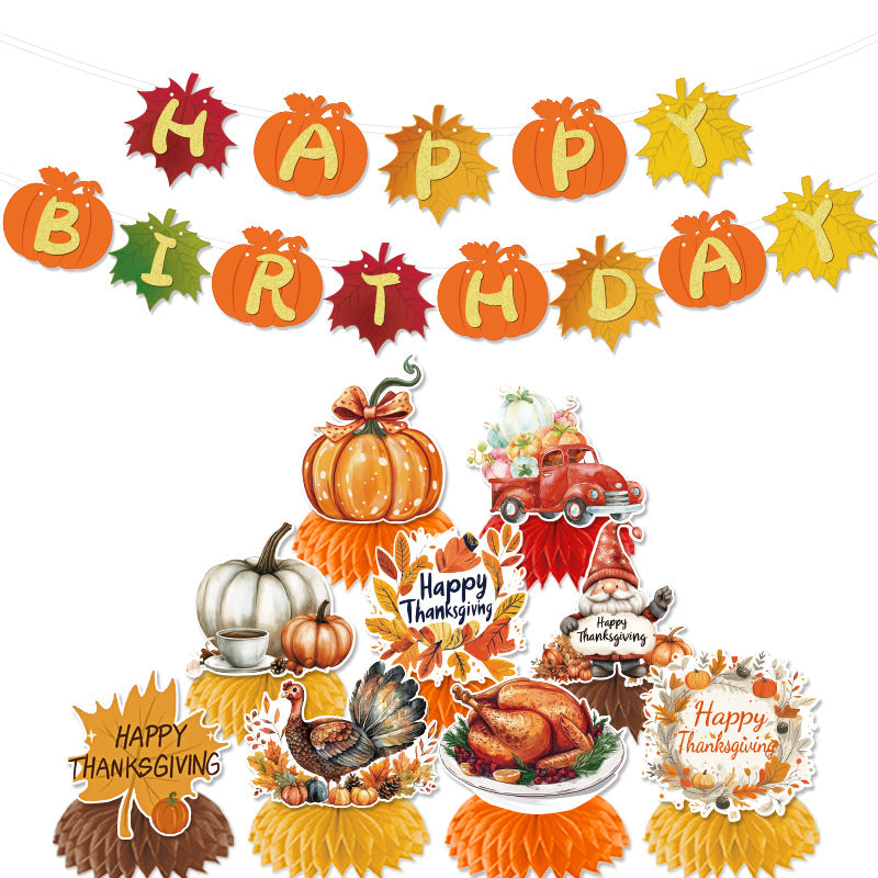 Cross-Border Autum New Thanksgiving Party Give Thanks Flag Harvest Festival Turkey Pumpkin Decoration Banner