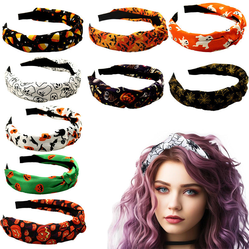 Cross-border wholesale Amazon Halloween pumpkin knotted hairband high cranial top headband hairpin high sense hair cave hair accessories