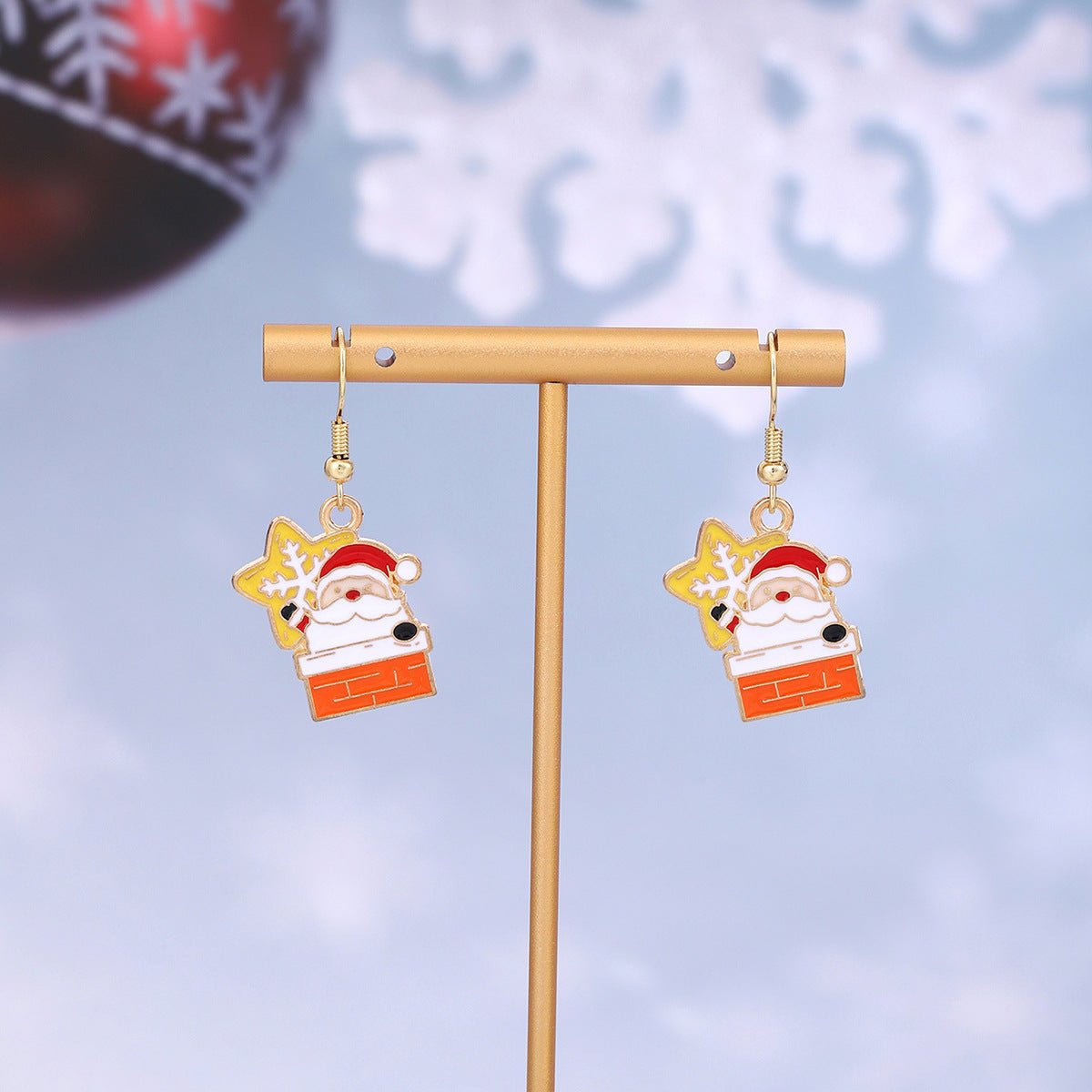 Cross-border personality Christmas series elk gingerbread earrings European and American cartoon oil Santa Claus earrings