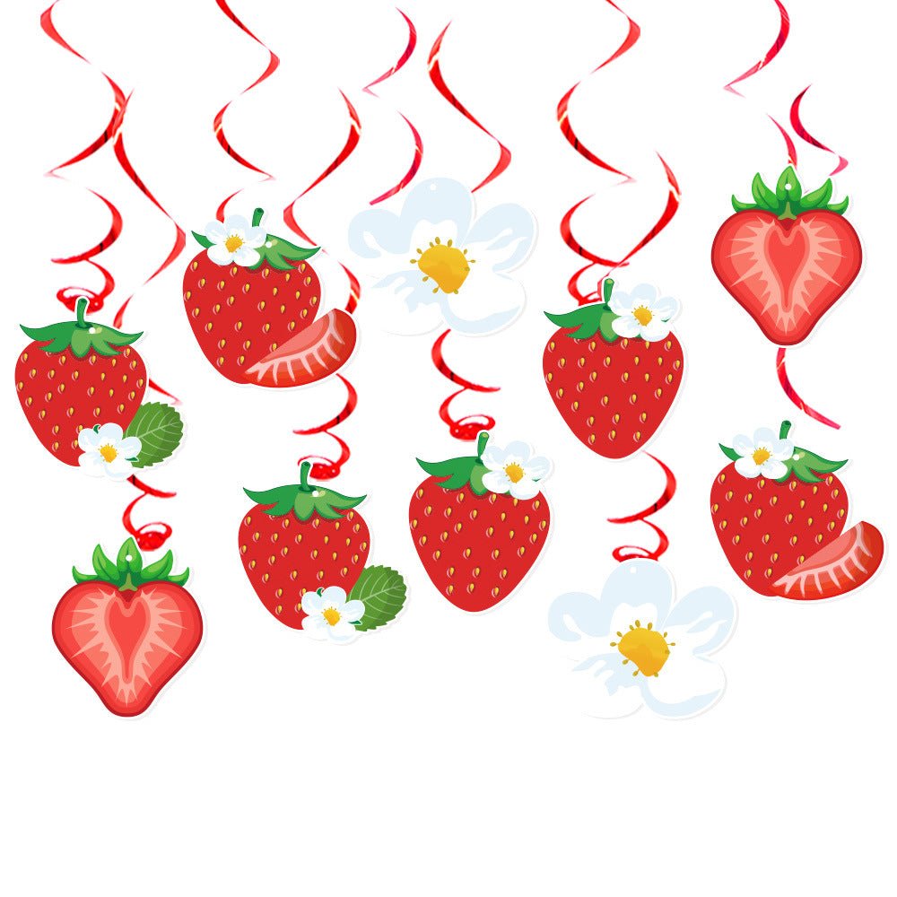 European and American Strawberry Birthday Theme Party Supplies Flags, Flowers, Honeycomb Table Decorations, Desktop Table Decorations - Kasa & Pet