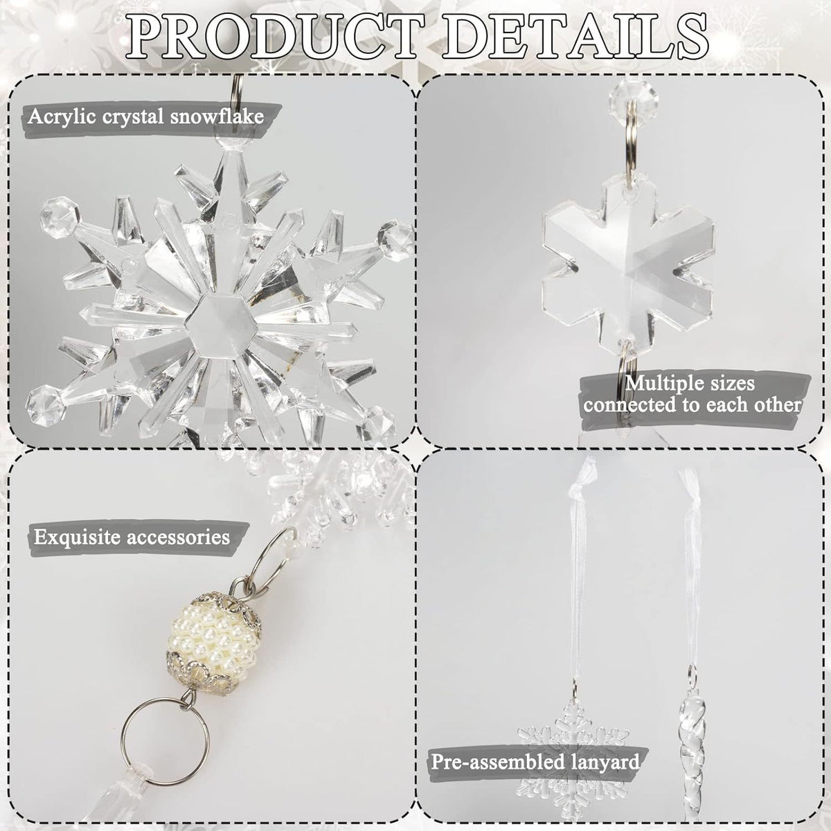 18Pcs Christmas Tree Decoration Crystal Christmas Decorations Hanging Acrylic Snowflakes and Icicles Christmas Tree Pendants