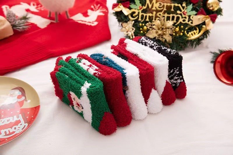 Coral fleece Christmas socks autumn and winter thick tube socks New Year gift socks cartoon Christmas socks cross-border wholesale