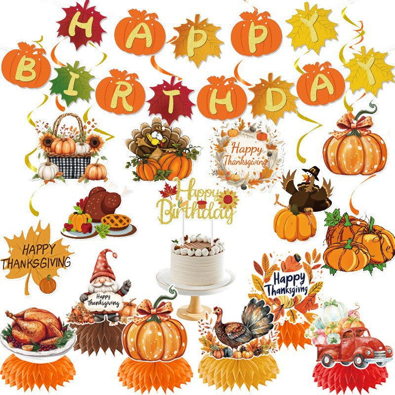 Cross-Border Autum New Thanksgiving Party Give Thanks Flag Harvest Festival Turkey Pumpkin Decoration Banner