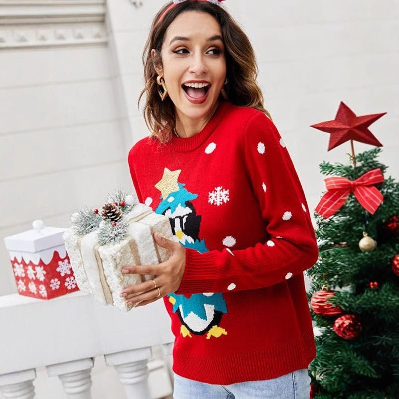 Foreign Trade Cross-border 2024 Autumn and Winter European and American Women's Crewneck Long Sleeve Sequin Knitwear Pullover Animal Christmas Sweater