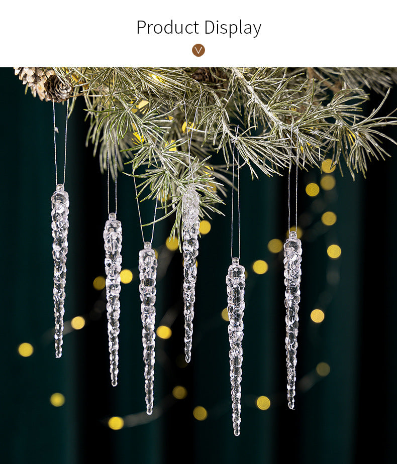 Simulação de Natal Icicles acrílicos, ornamento de Natal, gelo falso para festa de inverno, decoração de ano novo, 15cm, 6 peças