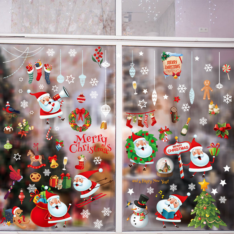 Christmas decorations door stickers shop scene layout wreath small pendant window glass stickers Christmas tree old man
