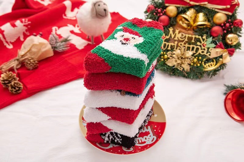 Coral fleece Christmas socks autumn and winter thick tube socks New Year gift socks cartoon Christmas socks cross-border wholesale