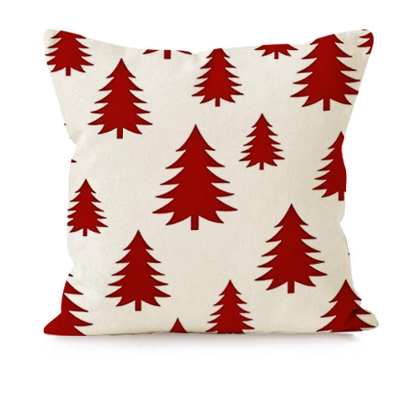 Christmas Pillow Case Red Christmas Tree Snowflake Printed Pillow Case Holiday Sofa Decorative Cushion Cover Wholesale