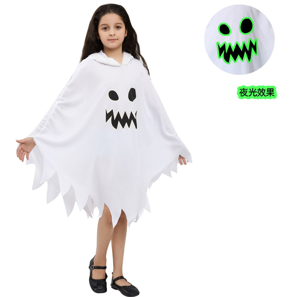 Cross Border Children's White Ghost Luminous Ghostface Cloak Halloween Cosplay Theme Party Dress Up Costume
