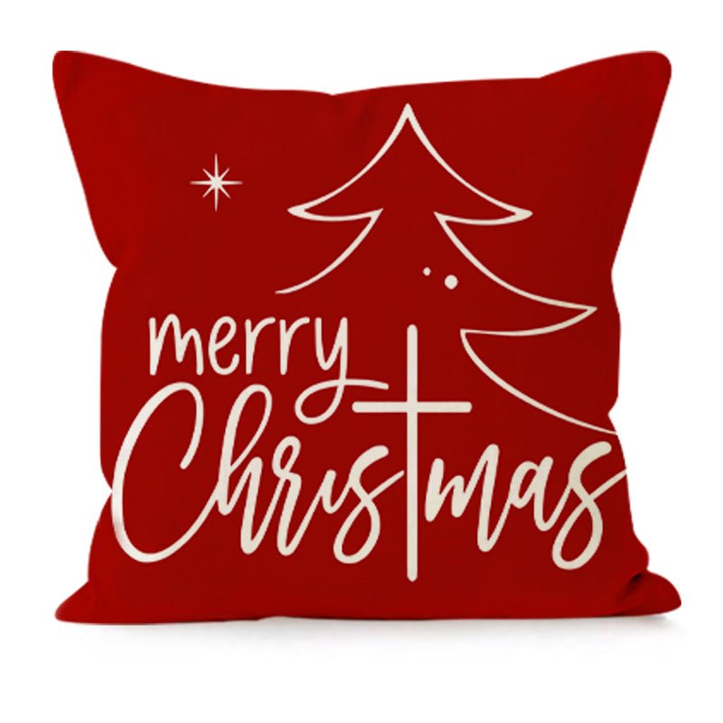 Christmas Pillow Case Red Christmas Tree Snowflake Printed Pillow Case Holiday Sofa Decorative Cushion Cover Wholesale