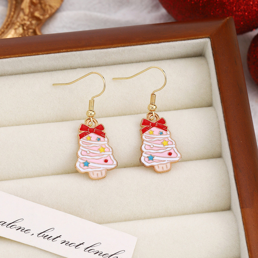 Cross-border personality Christmas series elk gingerbread earrings European and American cartoon oil Santa Claus earrings
