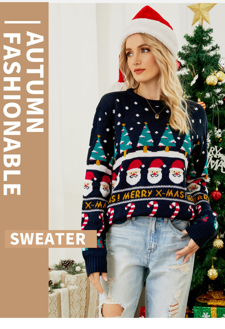 Foreign Trade Amazon Autumn and Winter Niche Design Knitwear for Women European and American Christmas Tree Knitwear Pullover Little Snowman Thick Knitwear