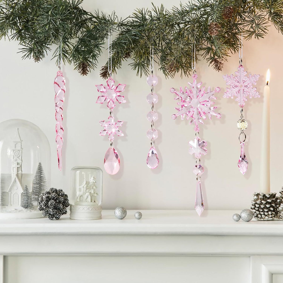 18Pcs Christmas Tree Decoration Crystal Christmas Decorations Hanging Acrylic Snowflakes and Icicles Christmas Tree Pendants