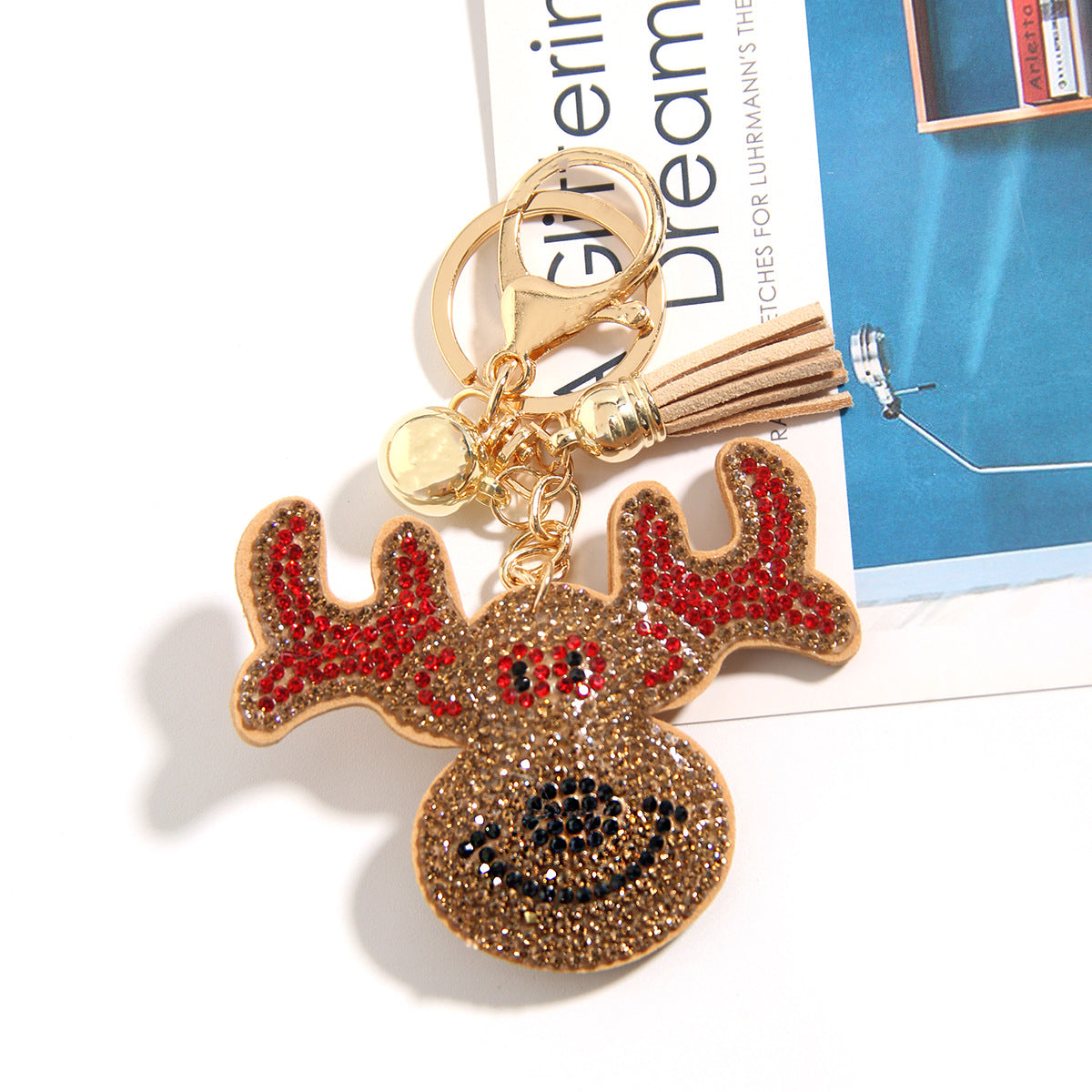 Cross-border Christmas Series Rhinestone Keychain Gift Santa Claus Reindeer Cute Creative Small Pendant Bag Hanging Ornaments