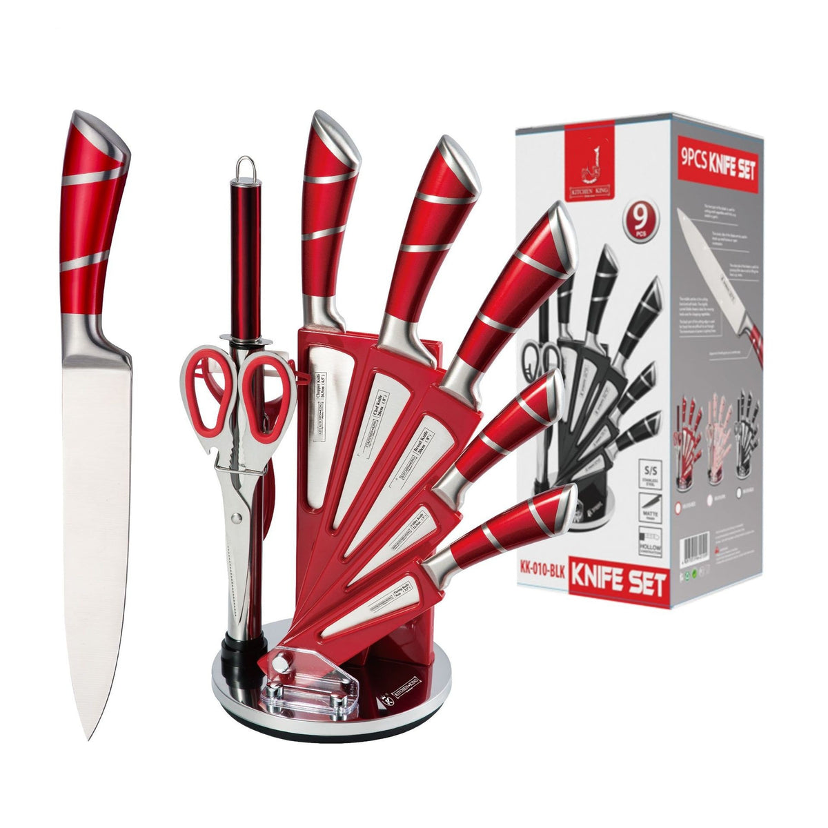 Spot Stainless Steel Horseshoe Hollow Handle Knife Set Eight-Piece Acrylic Plastic Rotating Seat Kitchen Knife Kitchen Knife - Kasa & Pet