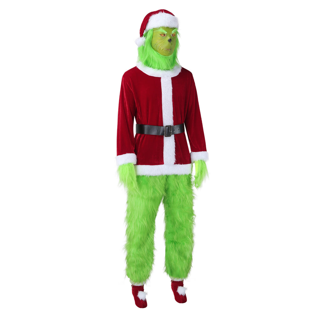 Popular Christmas clothing long hair monster cosplay Santa Claus green hair monster Grinch Christmas performance clothing