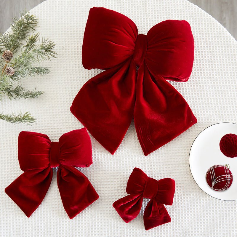 Christmas Tree Decoration Home Gold Velvet Bow Large Pendant Photo Atmosphere Props Atmosphere Flocking Bow