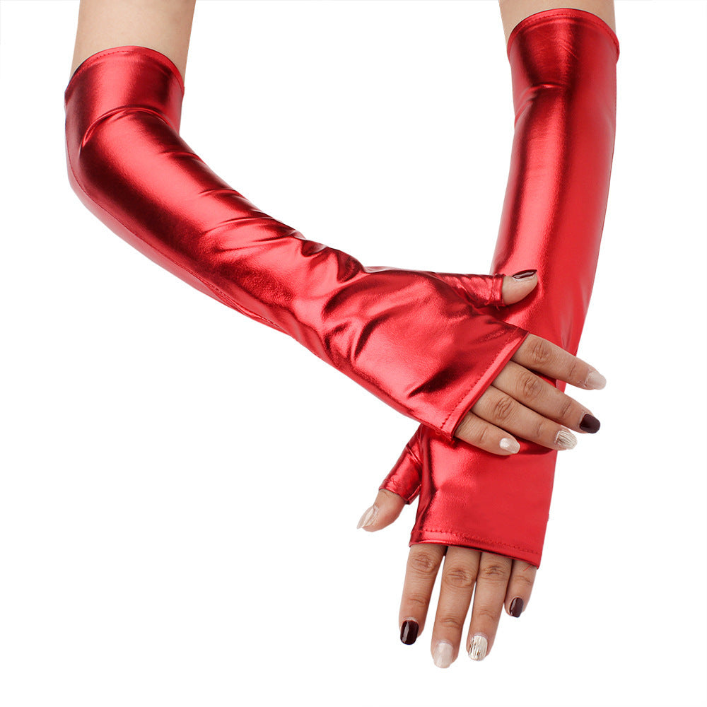 Cross-Border Women's Halloween Fingerless Long Gloves Punk Dress Party Ball Fingerless Leather Gloves Festival Party